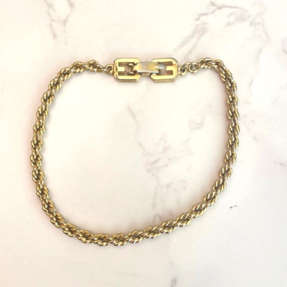Vintage Givenchy Gold-Tone Rope Chain Bracelet Logo Clasp